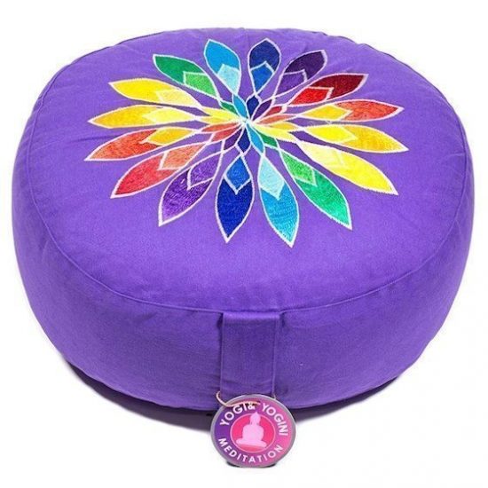 Meditatiekussen violet bloem geborduurd